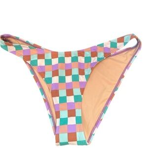 Cotton on Body Colorful Checkered High Side Brazilian Seam Bikini Bottom size S